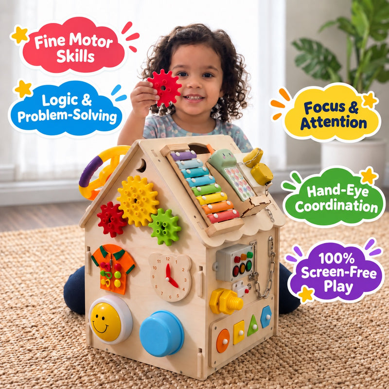 Wooden Montessori Busy House – from baby age up