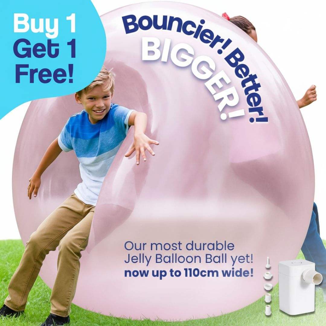 Kids playing with giant pink inflatable Jelly Balloon Ball outdoor, buy 1 get 1 free promotion