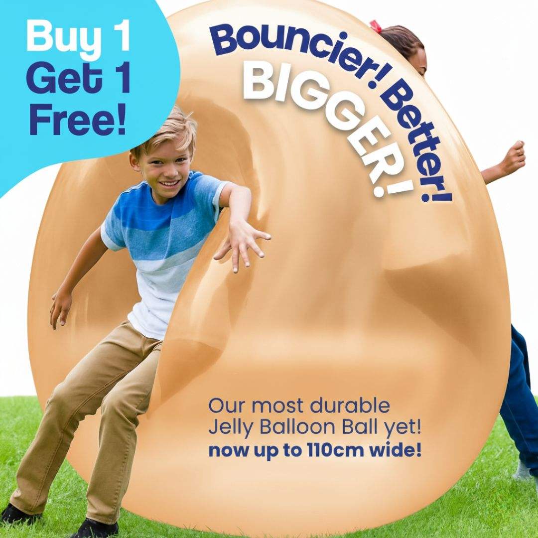 Kids playing with Giant Jelly Balloon Ball outdoors, inflatable and durable, buy 1 get 1 free promotion