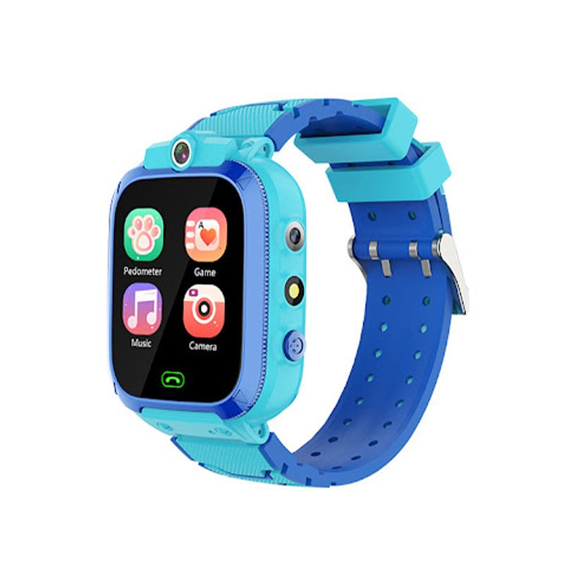Blue kids multi-purpose smartwatch with camera, pedometer, games, and music features