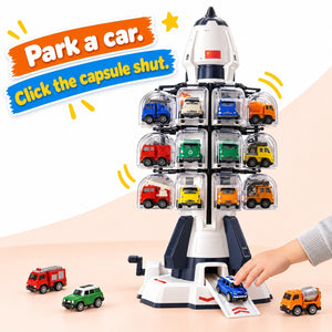 Space Rocket Parking Garage with Die-Cast Cars