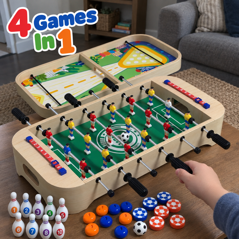 4-in-1 Wooden Tabletop Foosball Game Set