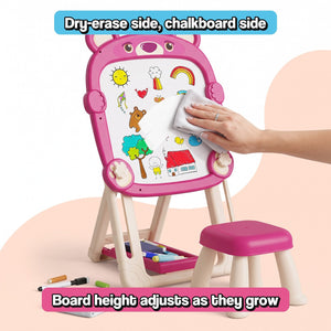 Foldable Double-Sided Kids Art Easel with Stool