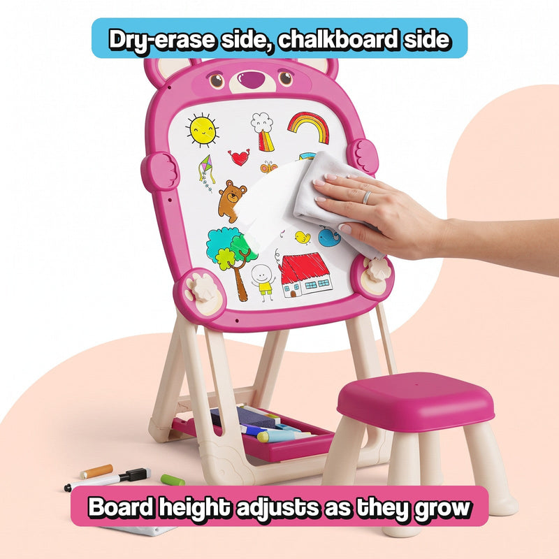 Foldable Double-Sided Kids Art Easel with Stool