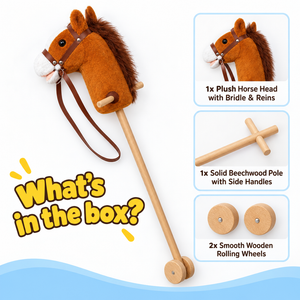 Plush Stick Horse with Wooden Wheels