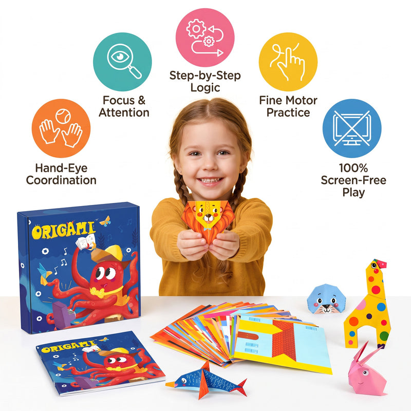Kids 3D Origami Paper Craft Kit with Illustrated Instruction Book