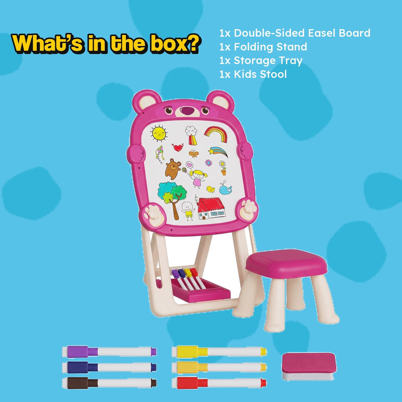 Foldable Double-Sided Kids Art Easel with Stool