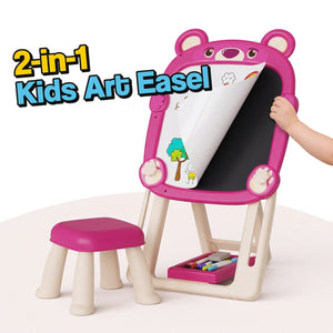 Foldable Double-Sided Kids Art Easel with Stool