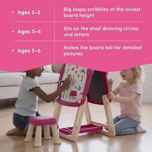 Foldable Double-Sided Kids Art Easel with Stool