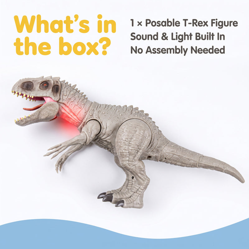 Posable T-Rex Dinosaur Figure with Roar Sound & Light