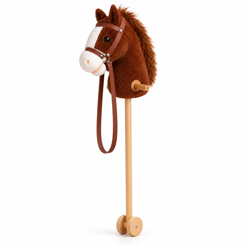 Plush Stick Horse with Wooden Wheels