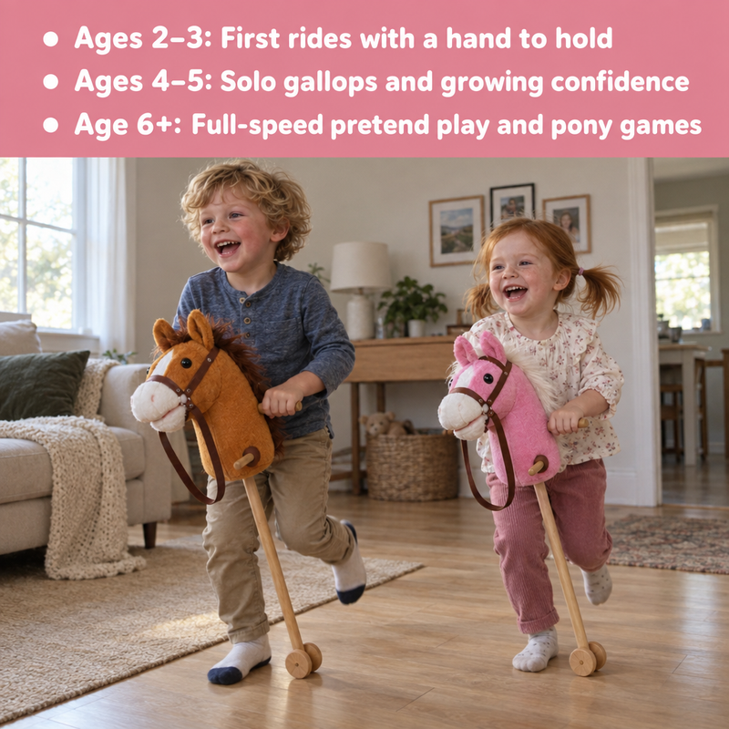 Plush Stick Horse with Wooden Wheels