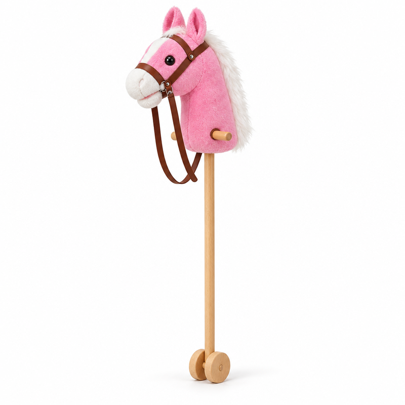 Plush Stick Horse with Wooden Wheels