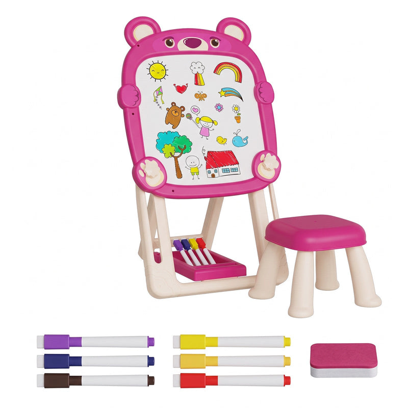 Foldable Double-Sided Kids Art Easel with Stool
