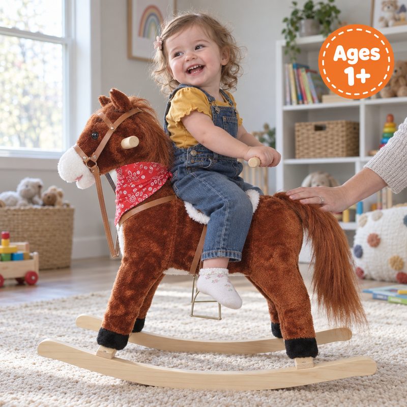 Plush Rocking Pony with Solid Wood Rockers
