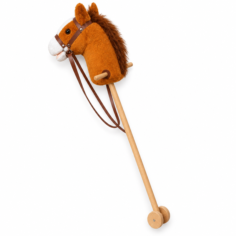 Plush Stick Horse with Wooden Wheels