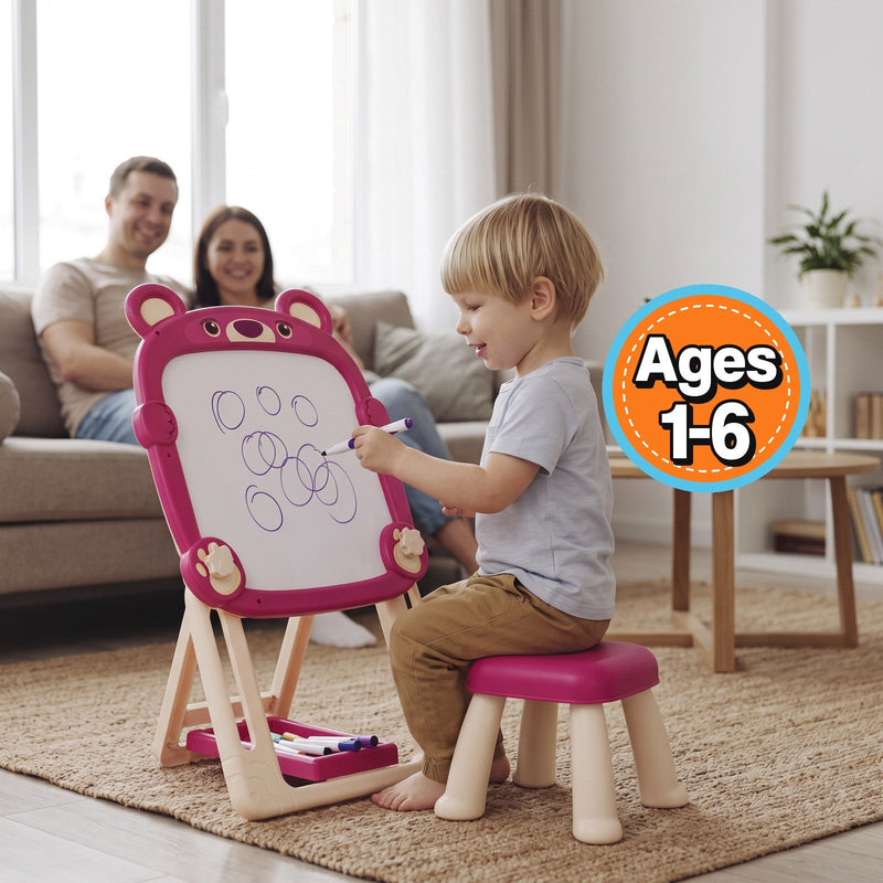 Foldable Double-Sided Kids Art Easel with Stool