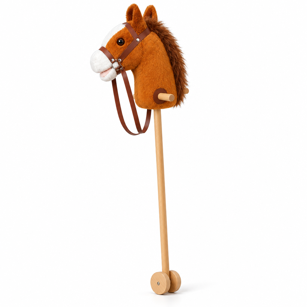 Plush Stick Horse with Wooden Wheels