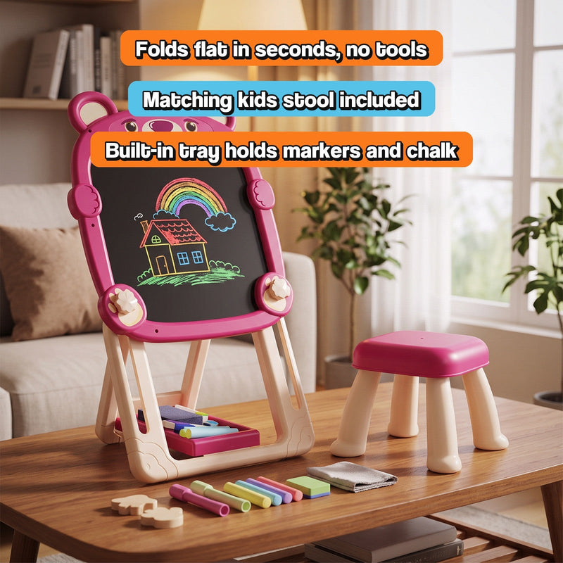 Foldable Double-Sided Kids Art Easel with Stool