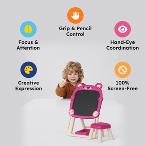 Foldable Double-Sided Kids Art Easel with Stool