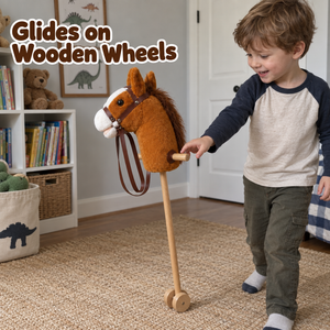 Plush Stick Horse with Wooden Wheels
