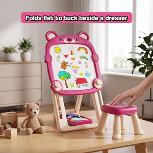 Foldable Double-Sided Kids Art Easel with Stool