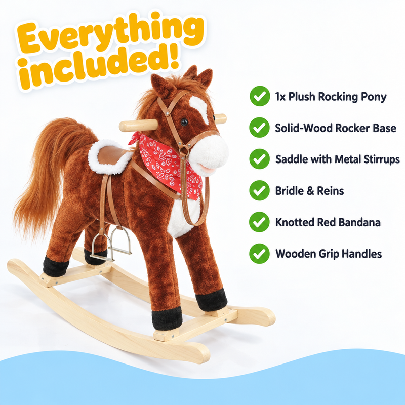 Plush Rocking Pony with Solid Wood Rockers