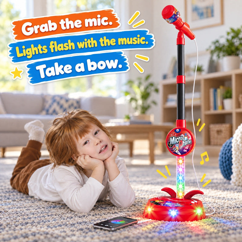 Kids Light-Up Karaoke Microphone with Adjustable Stand