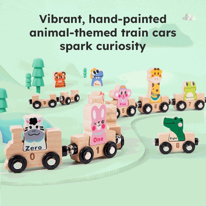 Wooden Animals & Numbers Magnetic Train Set - Little Learners Toys